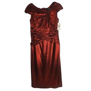 Tadashi Shoji S Small Lava Red Gathered Sheath Knee Length Dress NWT 1355